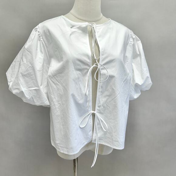 Abercrombie & Fitch Short-Sleeve Tie-Front Top Solid White Size Medium NWT - Picture 4 of 12
